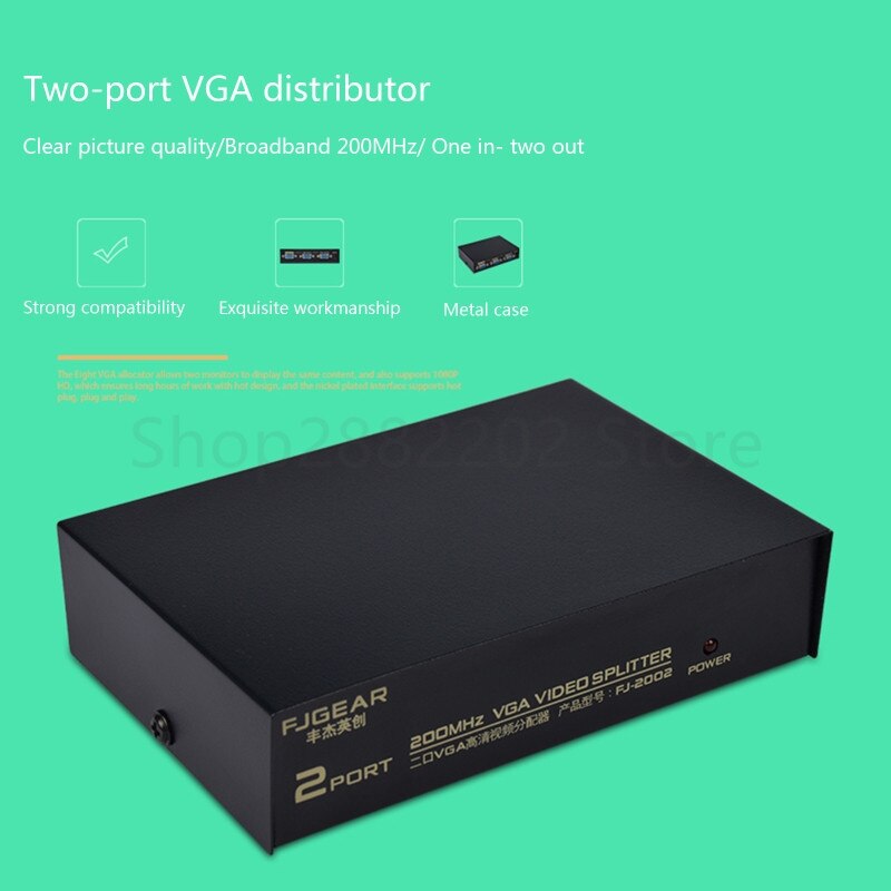 2 Port VGA Frequency Divider 200Hz Video Distributor Computer Monitor