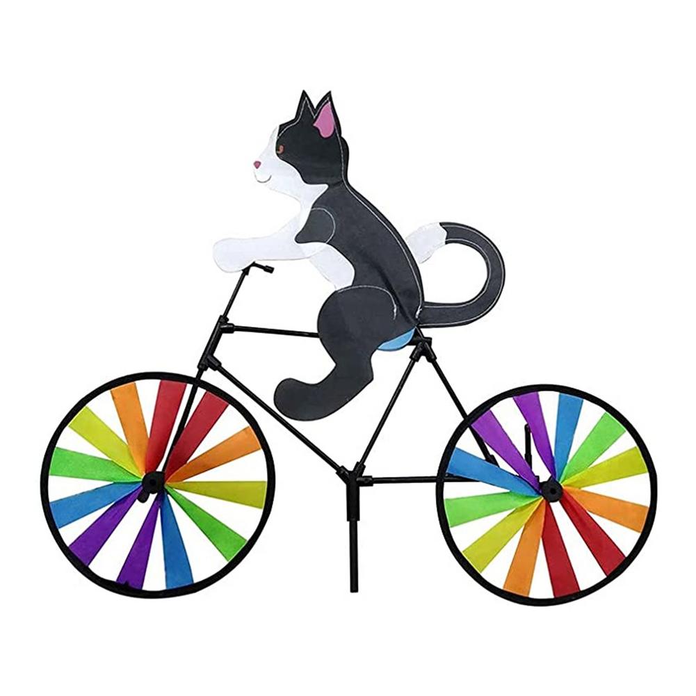 Funny Animal Bike Wind Spinner 3D Kleur Kat Puppy Windmolen Outdoor Tuin Decoratie Thuis Yard Art Decoratie: Black