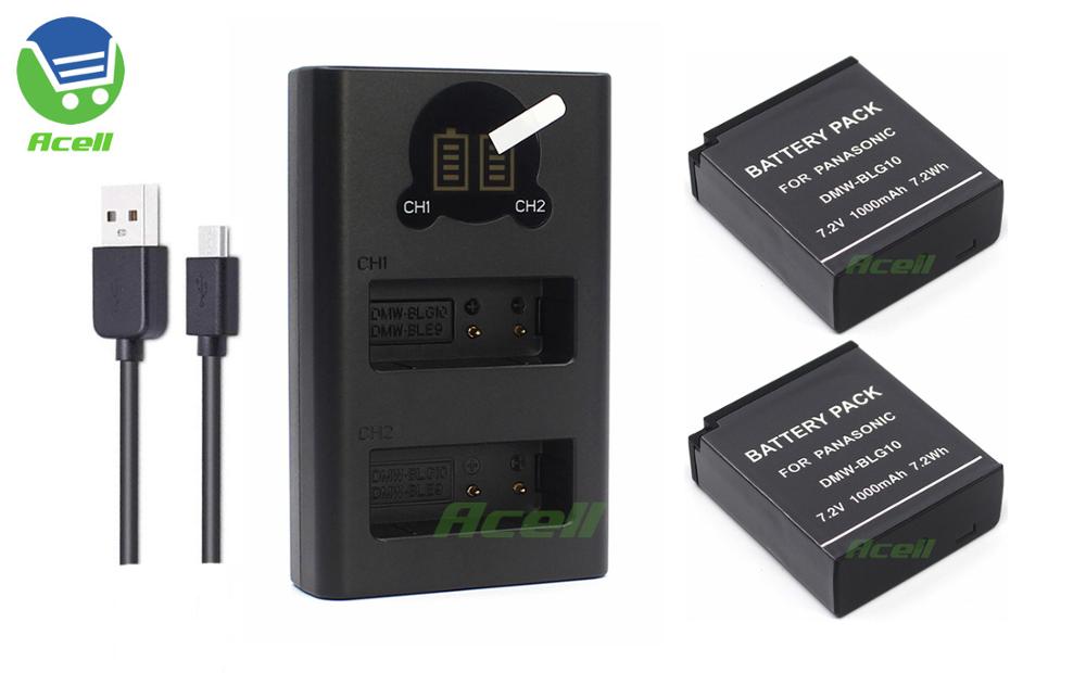 DMW-BLG10 Battery + LCD USB Dual Charger for Panasonic DC-G100 DC-ZS200 DMC-LX100 DMC-ZS60 Camera Replace DMW-BLE9 DMW-BLG10E: 2Battery 1Bi-Charger