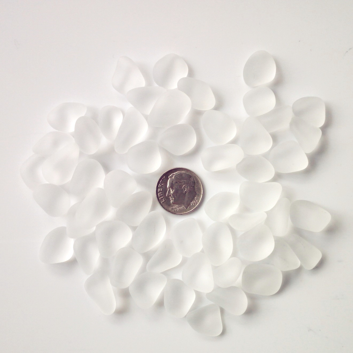 30 Pieces Sea Glass Beads/Beach Glass Beads for Jewelry Making ,Big Size(12-16mm Length)): WHITE