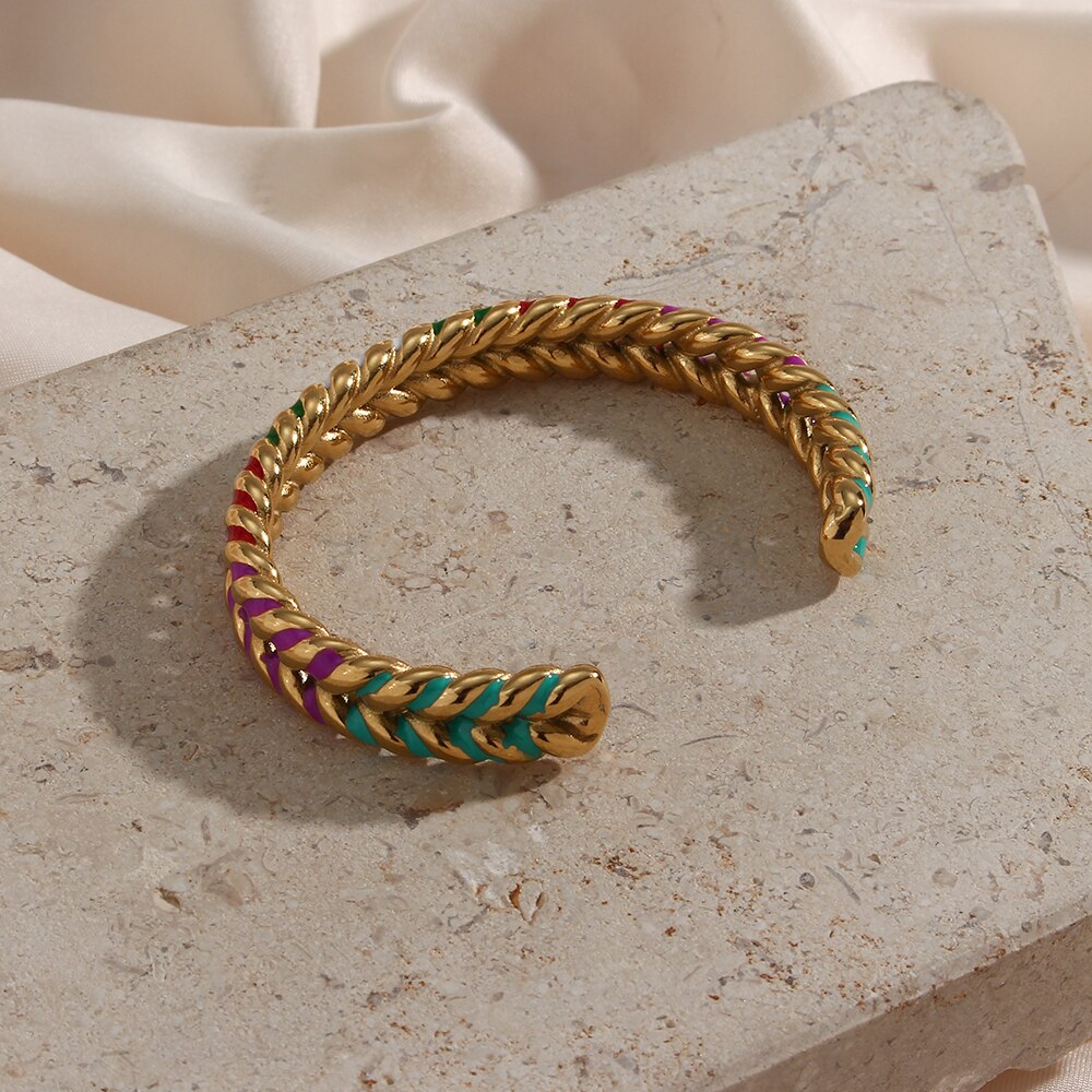 Braccialetti larghi del braccialetto del grano aperto del polsino dell'acciaio inossidabile di 10MM per il braccialetto alla moda dei gioielli del partito dell'olio gocciolante di colore delle donne