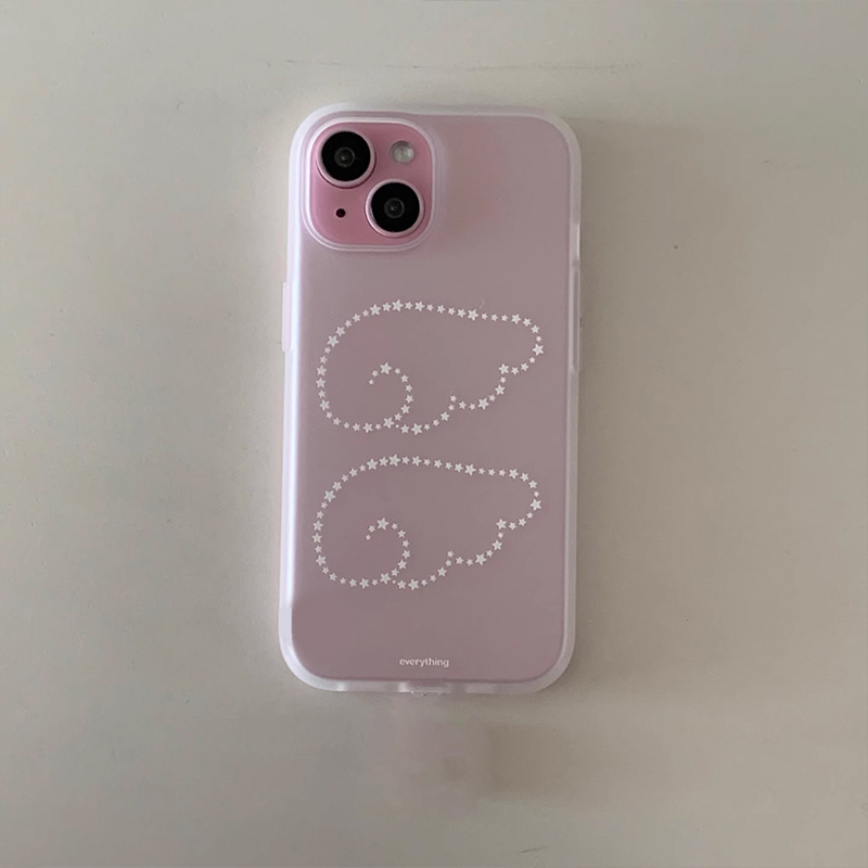 Jolie coque de téléphone coréenne Ins Star ailes d'ange, dessin animé, pour iPhone 16 15 14 13 12 11 Pro Max XR XS 7 8 Plus MINI Y2K porte-bonheur: Denim / Beige