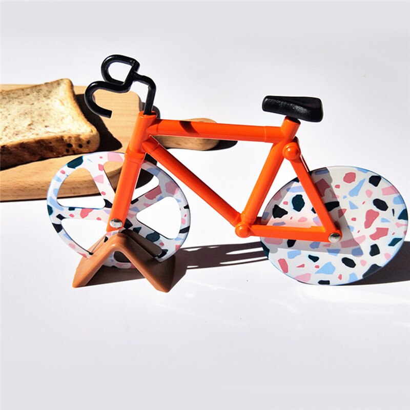 Rustfritt stål pizza kutter to hjul sykkel formet pizza kutter sykkel hjul praktisk pizza verktøy kutter kniver