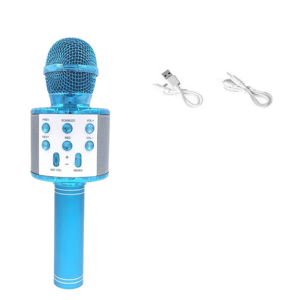 Bluetooth karaoke mikrofon trådløs mikrofon led lys professiona højttaler håndholdt mikrofonafspiller synger optager mikrofon: Blå