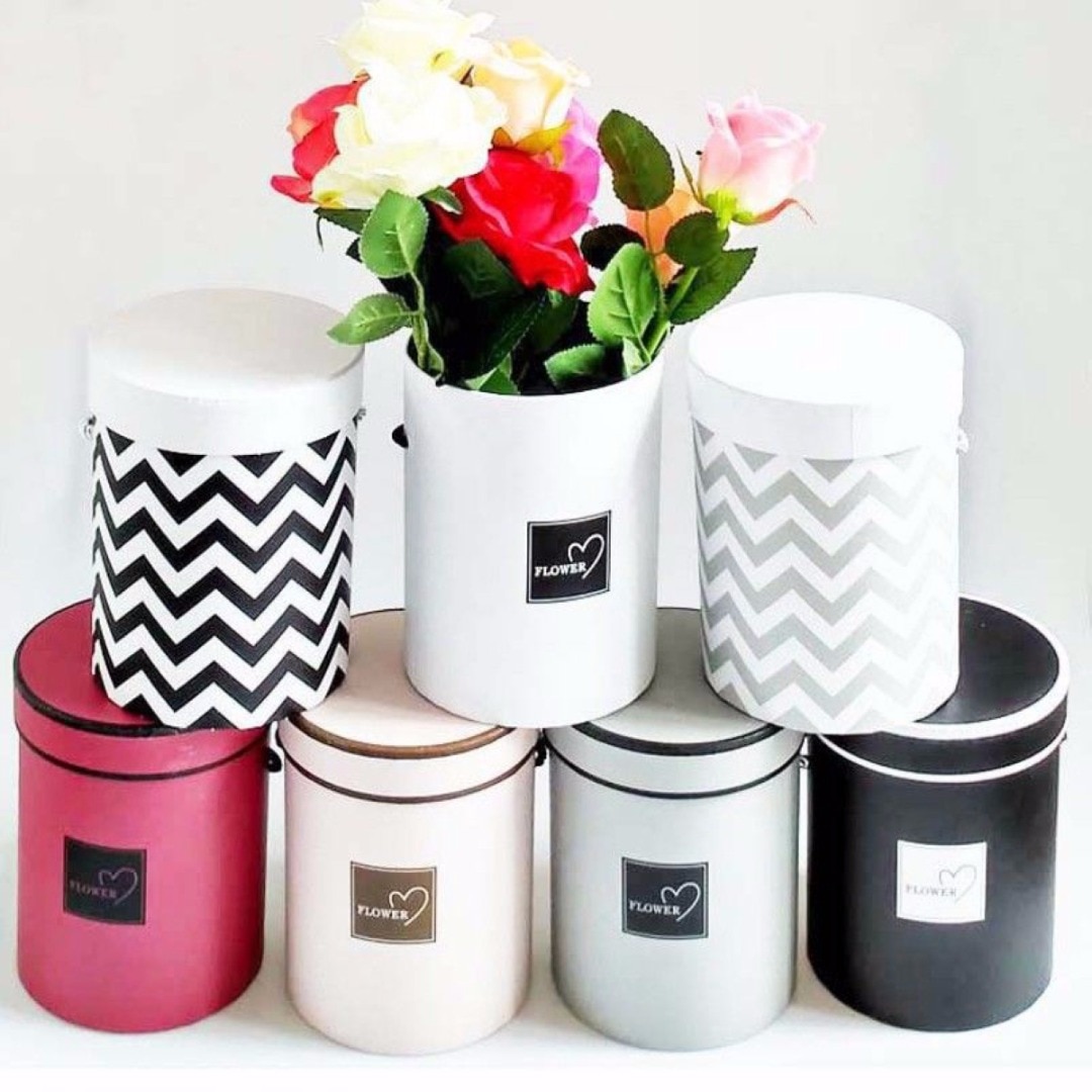 1Pc Handheld Round Flower Bouquet Boxes Living Vases Florist Box Flower Plant Boxes D14*H18CM
