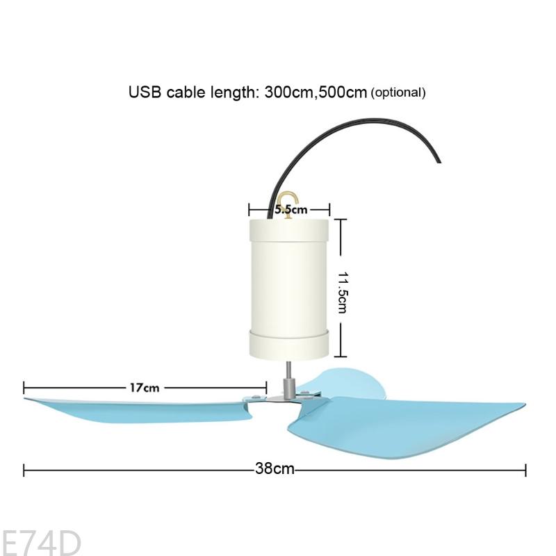 E74D 15inch USB Ceiling Fan with Speed Control Power Switch USB Hanging Fan for Camping Bedroom Dormitory and more
