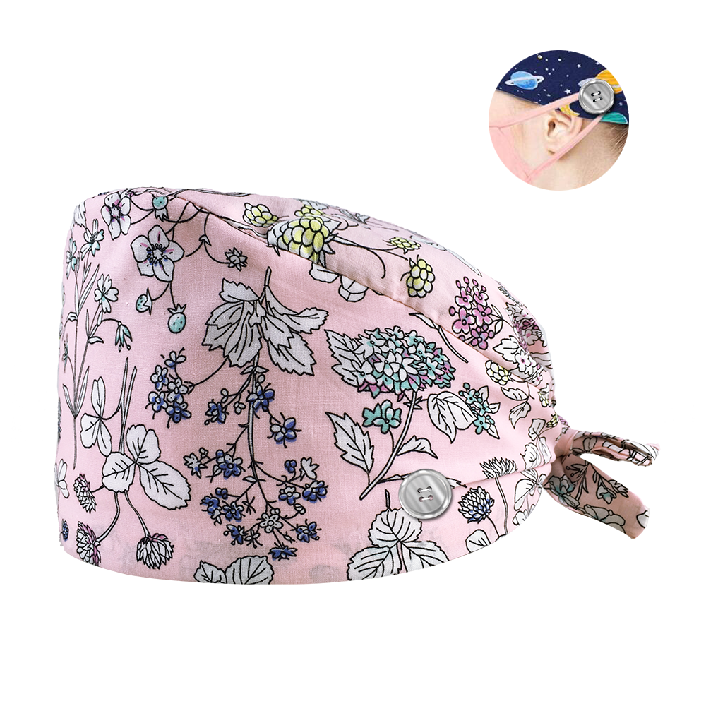réglable boutons pansement gommage chapeaux salon de beauté impression florale chapeaux de travail unisexe spa respirant gommages casquettes: 22121
