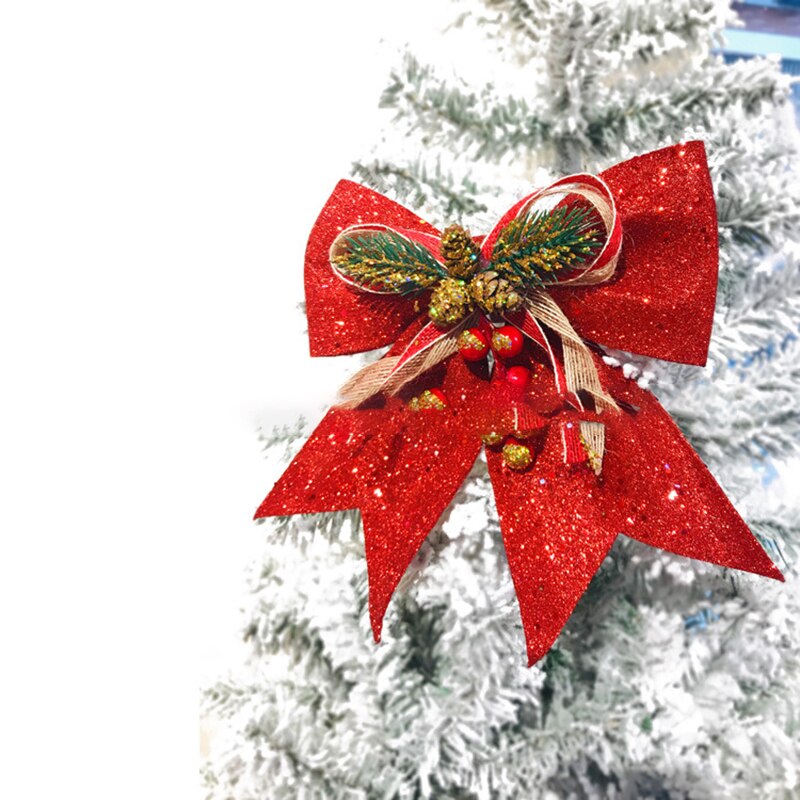 Lazo de Navidad con purpurina grande y conos de pino, decoración de árbol Xsmas para centro comercial, para el hogar, decoración de de año , adornos de DIY