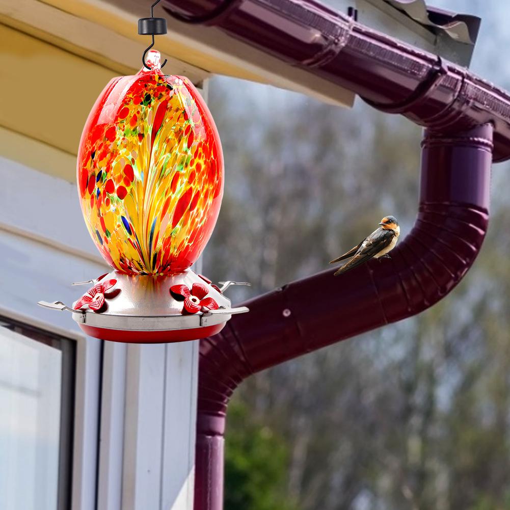 Bird Feeder Hummingbird Feeder Bird Perch For Outdoors Patio Hand Blown Glass Hummingbird Feeder