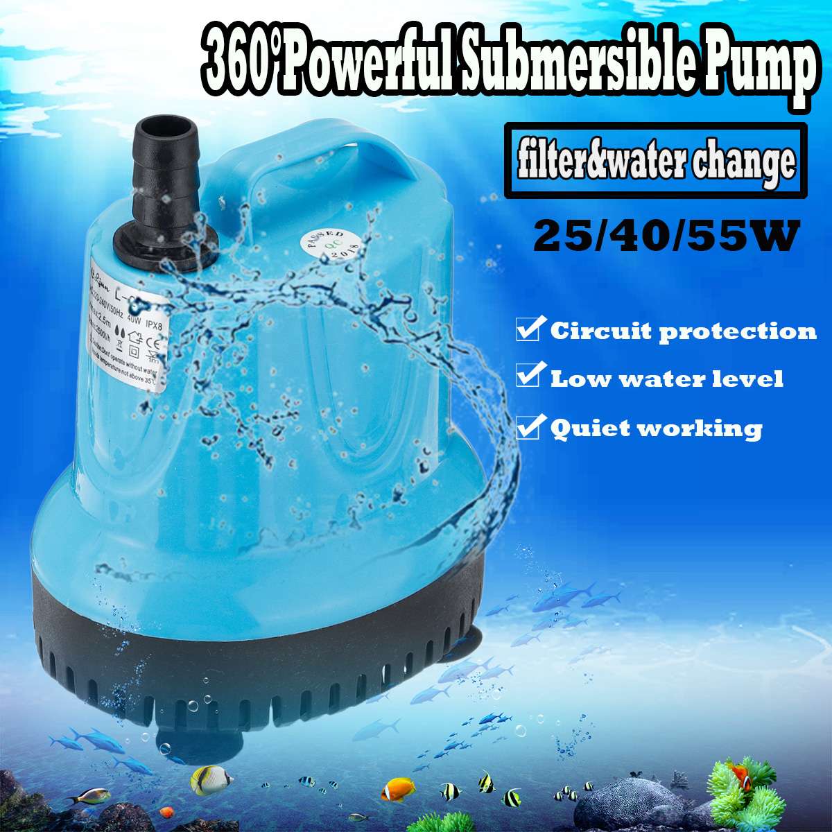 25/40/55W Dompelpomp Aquarium Fish Pond Tank Uitloop Marin Temperatuurregeling Schoon