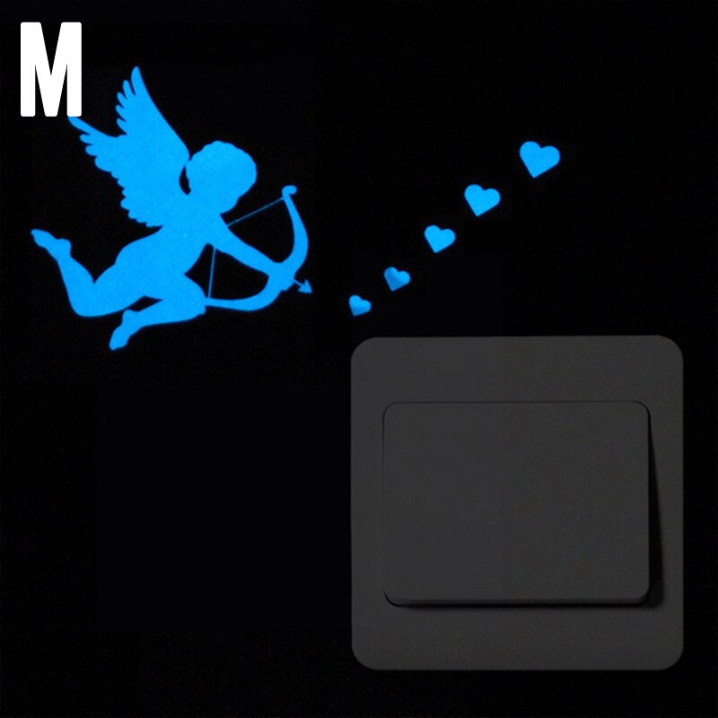 Luminous Cartoon Switch Sticker Glow in the Dark Cat Sticker Fluorescent Moon Stars Sticker Kid Room Decoration Home Decor: M
