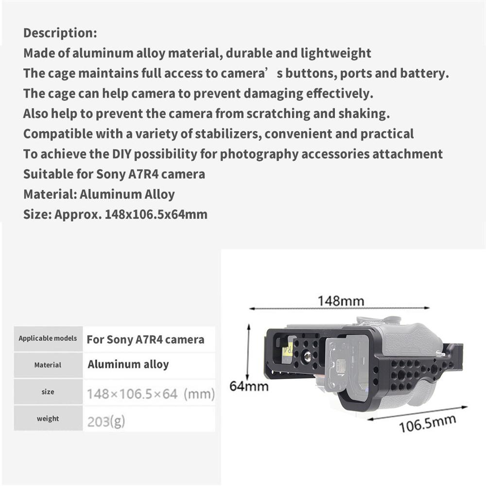 Aluminum Camera Cage for Sony A7I4 /A7R4 /A7R IV SLR with 1/4 3/8 Thread Hole for Top Handle Microphone Flash Light
