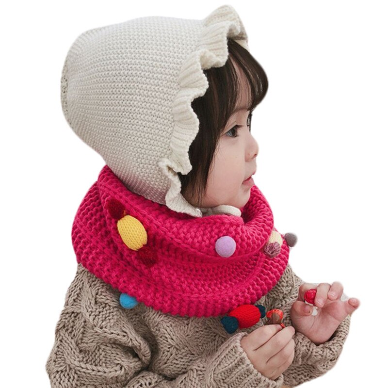 Höst vinter pojkar tjejer halsduk baby barn halskrage färgglad pompom godis halsduk varm tjock stickad ull barn o ring halsdukar