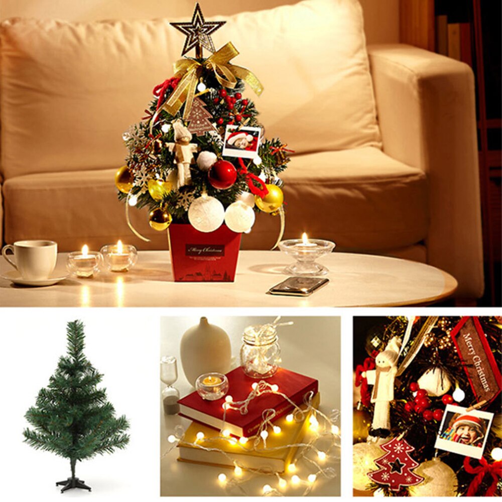 Artificial Christmas Tree Year Decoration Mini Tabletop Christmas Tree Decor with String Lights Family Party Decor