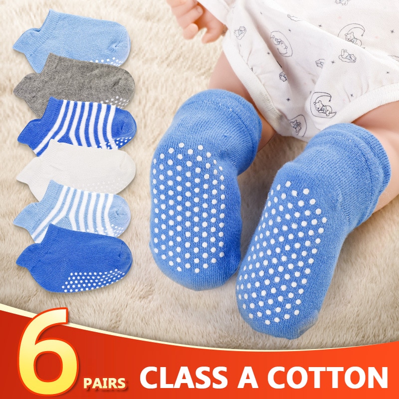 6Pairs Baby Sokken 100% Biologische Katoenen Baby Sokjes Met Non Non-Slip Zolen Unisex Anti Slip Baby sok Voor Meisjes Jongens 0-3Y