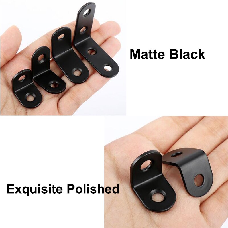 Attelle d'angle noire en acier inoxydable, support d'étagère à Angle droit pour étagères de Table avec vis 10 pièces
