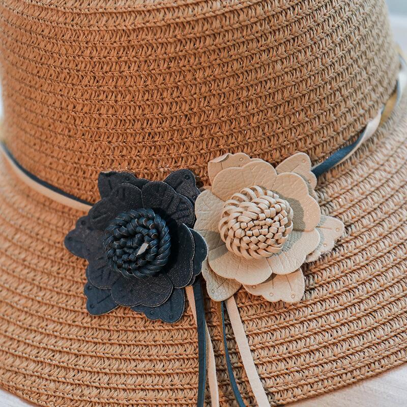 Wide Brim Straw Hat Women Flower Foldable Brimmed Sun Hat Summer Hats For Women