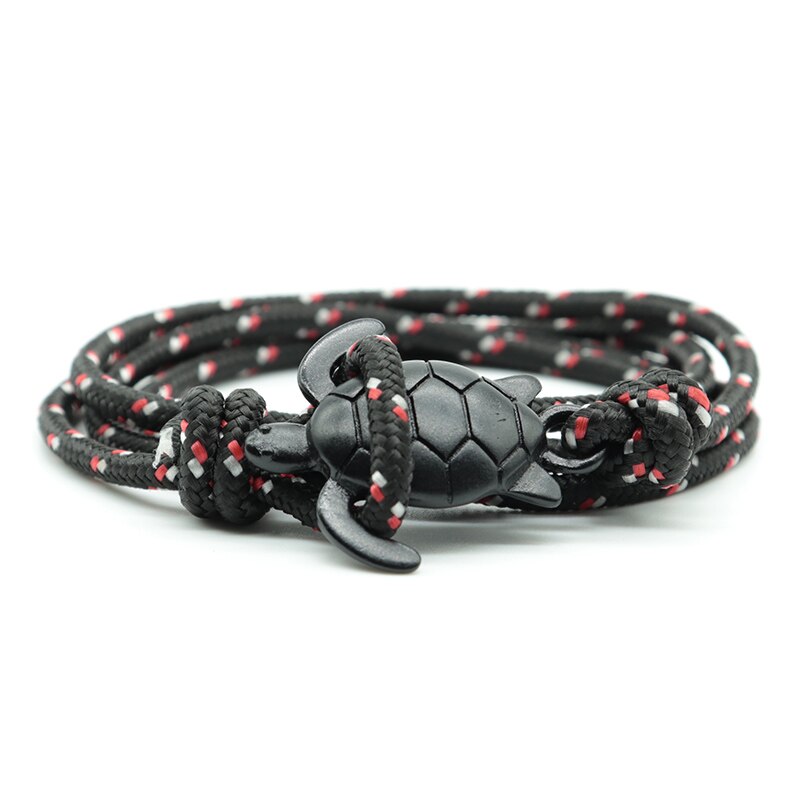 Pulsera de tortuga de mar Paracord hecha a mano para hombre y mujer, brazalete de vikingo con cuerda multicapa, joyería: Black