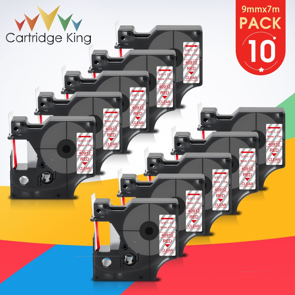 10PK 40913 9mm taśma z etykietami dla D1 DYMO 40913 czarny na białym kompatybilny z DYMO LabelPoint Label Manager 160 280 420P drukarka do etykiet: Red on Clear