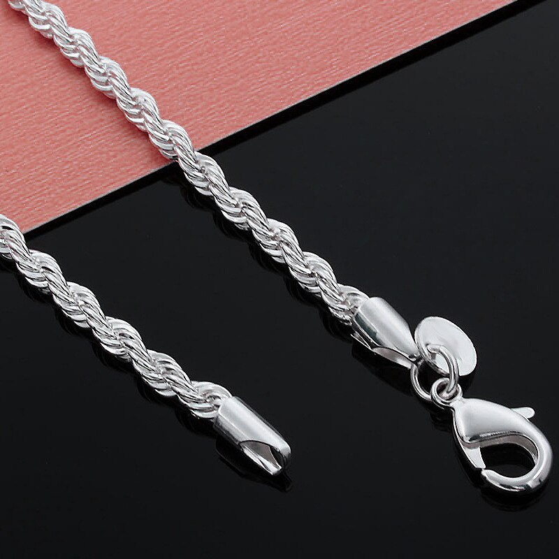 925 Sterling Silver Necklace 4mm Silver Chain Twisted Rope And Chain Men And Women Jewelry