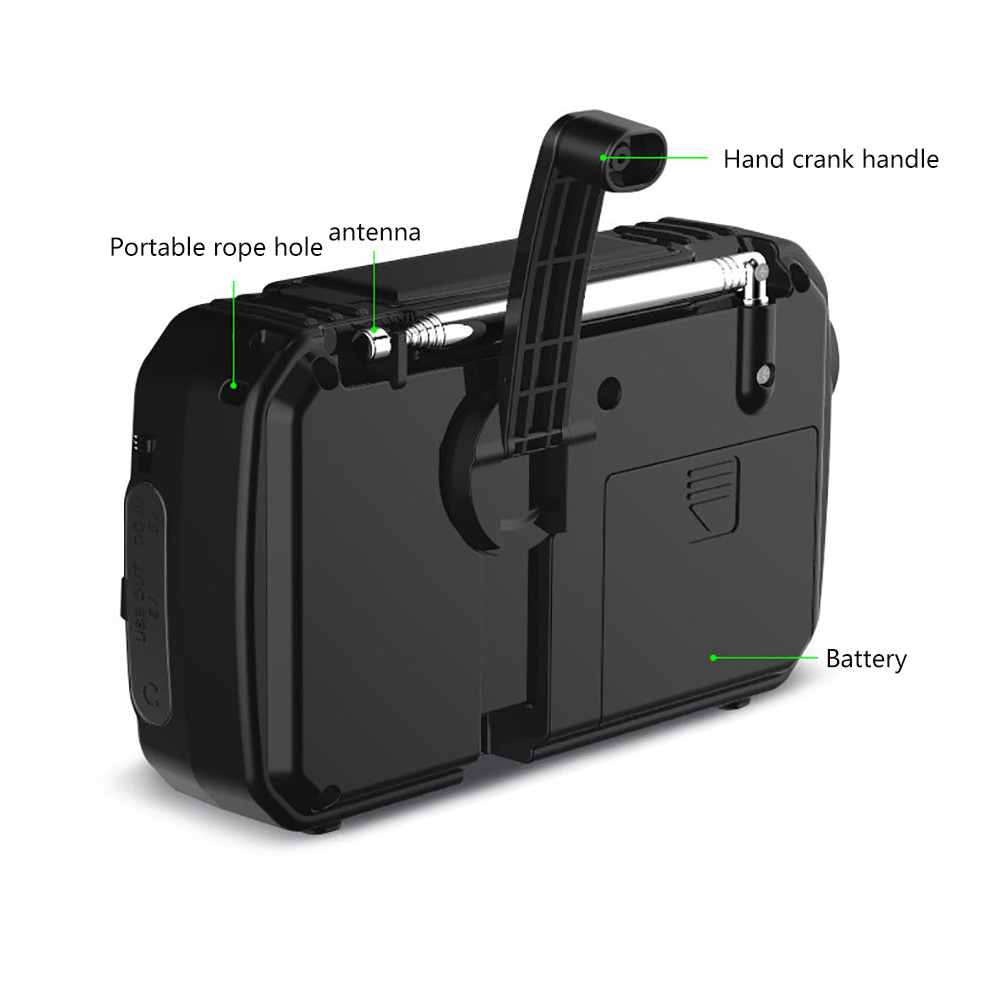 Portable Radio FM AM Hand Crank Emergency Receiver Reading Lamp Flashlight Solar Charging 2500mAh Power Bank For Mobile Phone