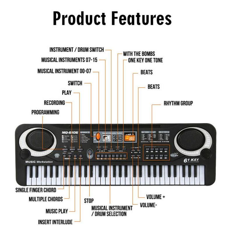 61-key LED Digital Keyboard Electronic Keyboard With Piano Microphone Music Instrument Children T3N1