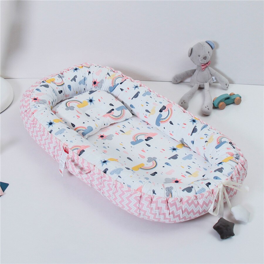 Babynest med pude pude nyfødt seng bærbar dreng pige rejseseng behagelig blød bomuld baby vugge baby mobil tremmeseng: N17