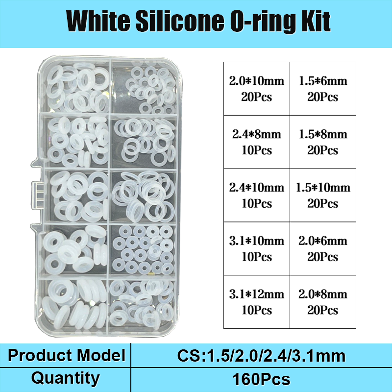 Witte siliconen O-ring VMQ O-ring afdichting pakking CS 1,5/2,0/2,4/3,1 mm geïsoleerde waterdichte ring ronde O-vorm food grade Oring Kit: Donkerblauw