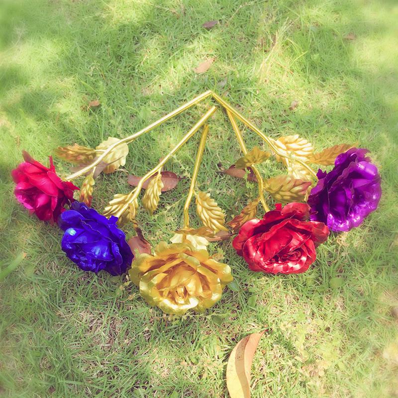 1pcs Rose Flower 24K Gold Foil Rose Flower Gold-Plated Rose Decorative Best Rose Bouquet For Valentine'S Day
