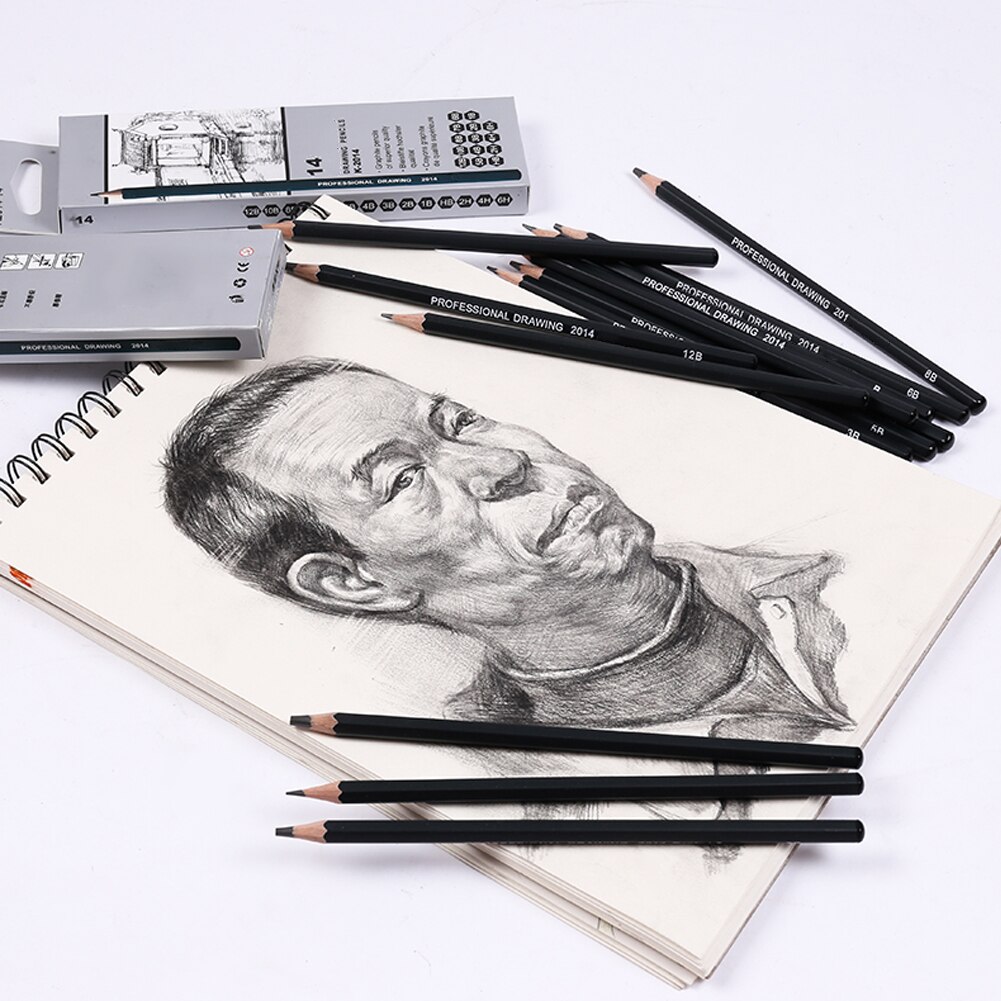 14Pcs Sketch Art Drawing Graphite Pencil 6H-12B Sketching Artist