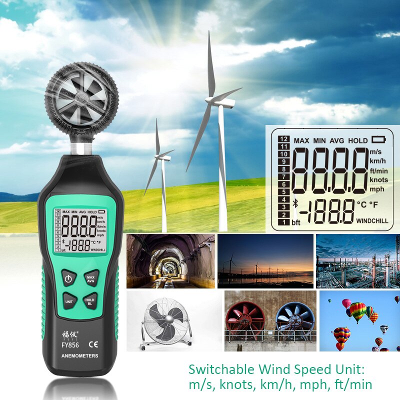 Mastfuyi FY856 Digital Anemometer Measuring Wind Speed Handheld Wind ...