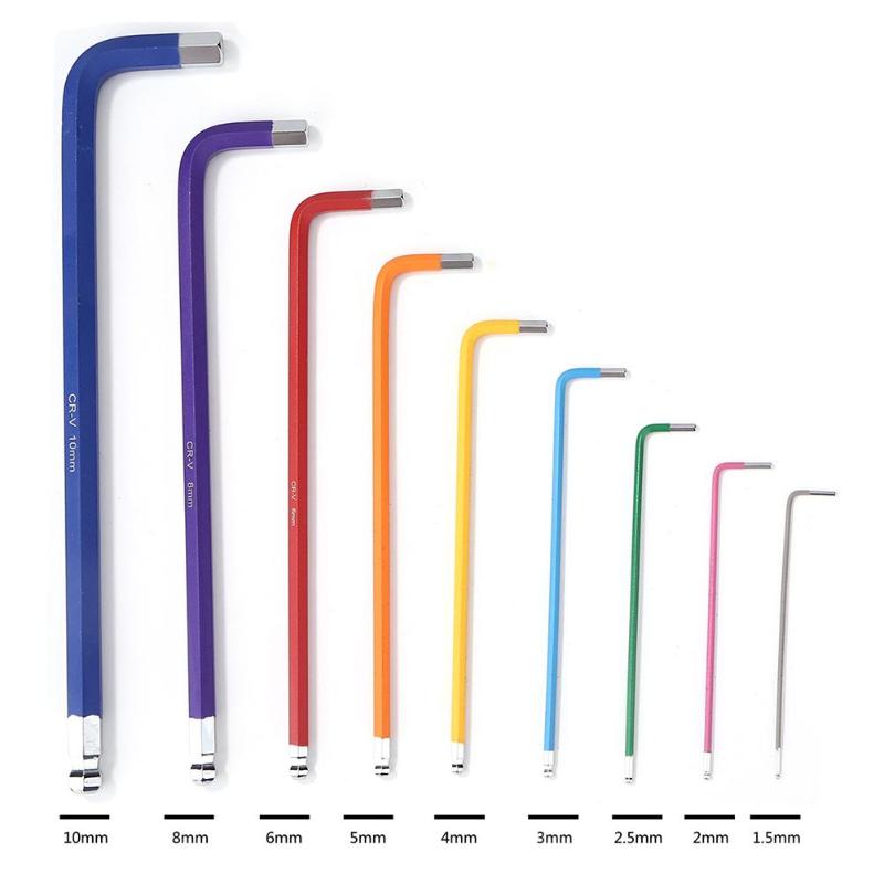 9pcs Allen L Key Wrench Hexagon Torx Star Spanner Anticorrosion Wear-resisting Colour Coding Industry Home Maintenance Tool: Lengthen