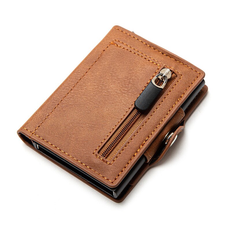 Zovyvol Mannen En Vrouwen Rfid Blocking Business Pu Leather Credit Card Holder Button Smart Portemonnee Zippe Purse