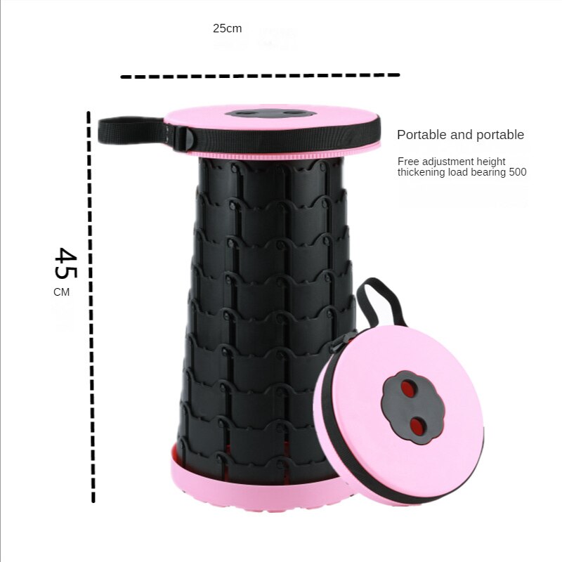 Wysuwany teleskopowy składany stołek-przenośny lekki składany fotel na fotel z regulacją wysokości dla dorosłych kemping podróż: różowy