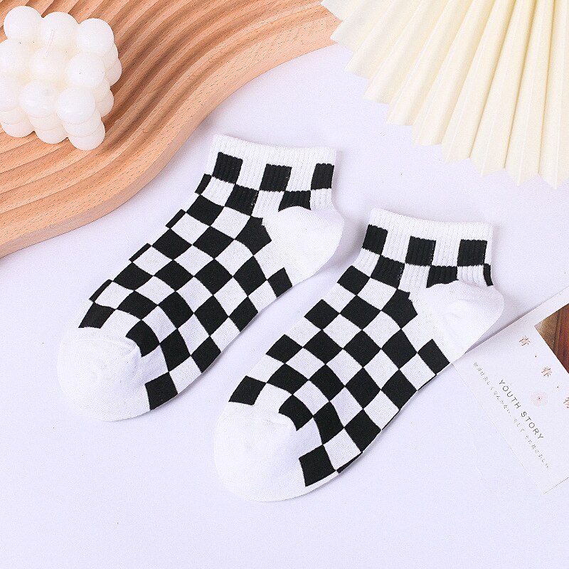 Calcetines tobilleros de algodón estilo Harajuku para mujer, medias cortas con cuadros geométricos, de estilo Hip Hop, para chica