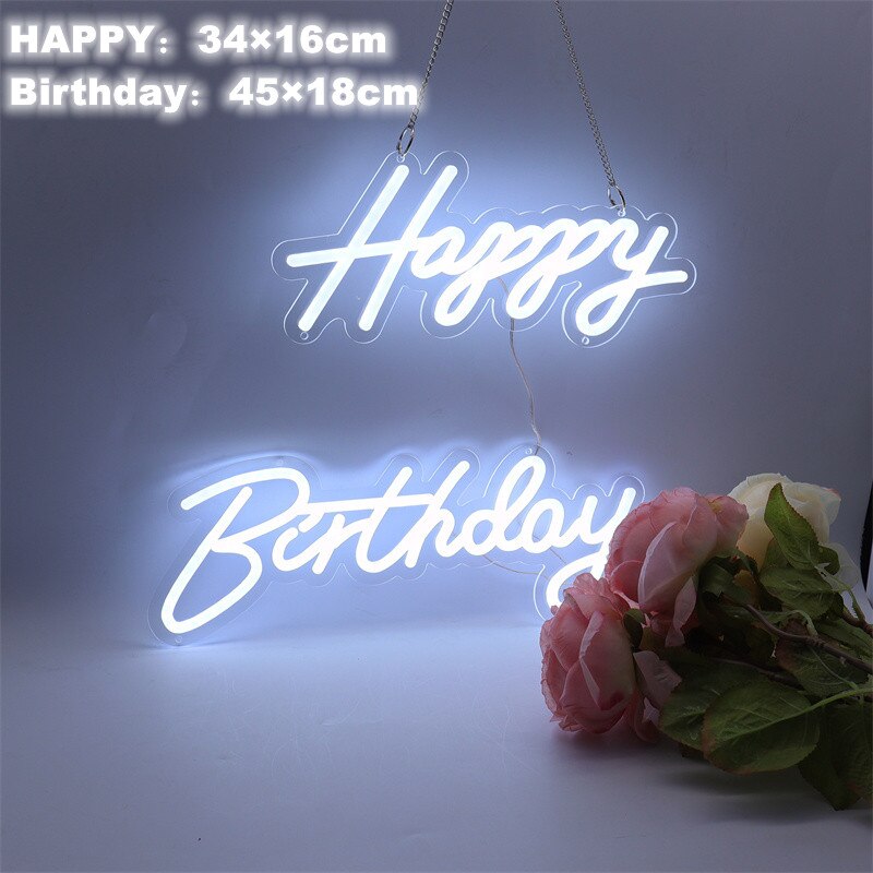 Letreros de neón Led de feliz cumpleaños, mejor novia, bebé, Mr Mrs, luces para , Bar, Club, decoración de pared de la habitación del hogar, letrero de neón LED colgante,