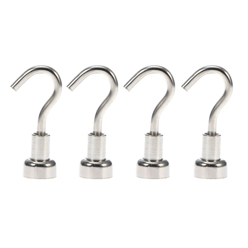 4pcs Magnetic Hooks Powerful Heavy Duty Neodymium Magnet Refrigerator Surfaces Not Scratch Support Magnetic Tool 34.5x12x12mm
