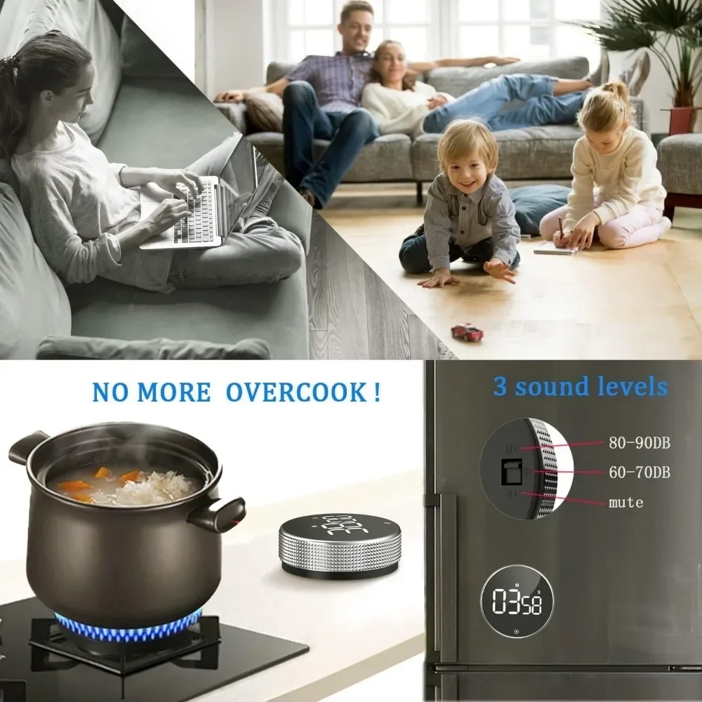 Küchentimer, digitaler Countdown, magnetischer Eieruhr zum Kochen mit Konstantlichtfunktion für Klassenzimmer, leise für Kinder und Erwachsene