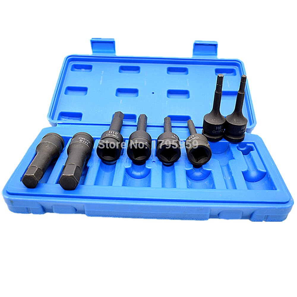 8 Piece Hex Key Socket Set 1/2" Square Drive Impact Socket H5 H6 H7 H8 H10 H12 H14 H16(5-16mm) Cr-Mo Metric Allen Bit 78mm Long