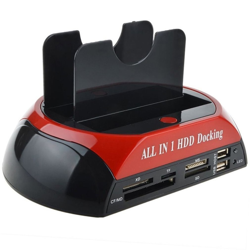Multifunctioneel hdd-dockingstation, dubbele usb 2.0, 2.5/ 3.5 inch ide sata externe hdd-box, harde schijfbehuizing, kaartlezer