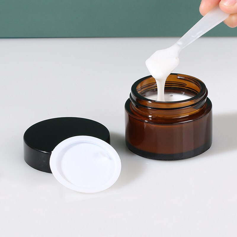 Frascos de vidrio marrón ámbar para cosméticos, botellas de crema facial, bálsamo labial, bote de muestra para el cuidado de la piel, frascos de maquillaje, 5g/10g/20g/30g/50g, 5 uds.