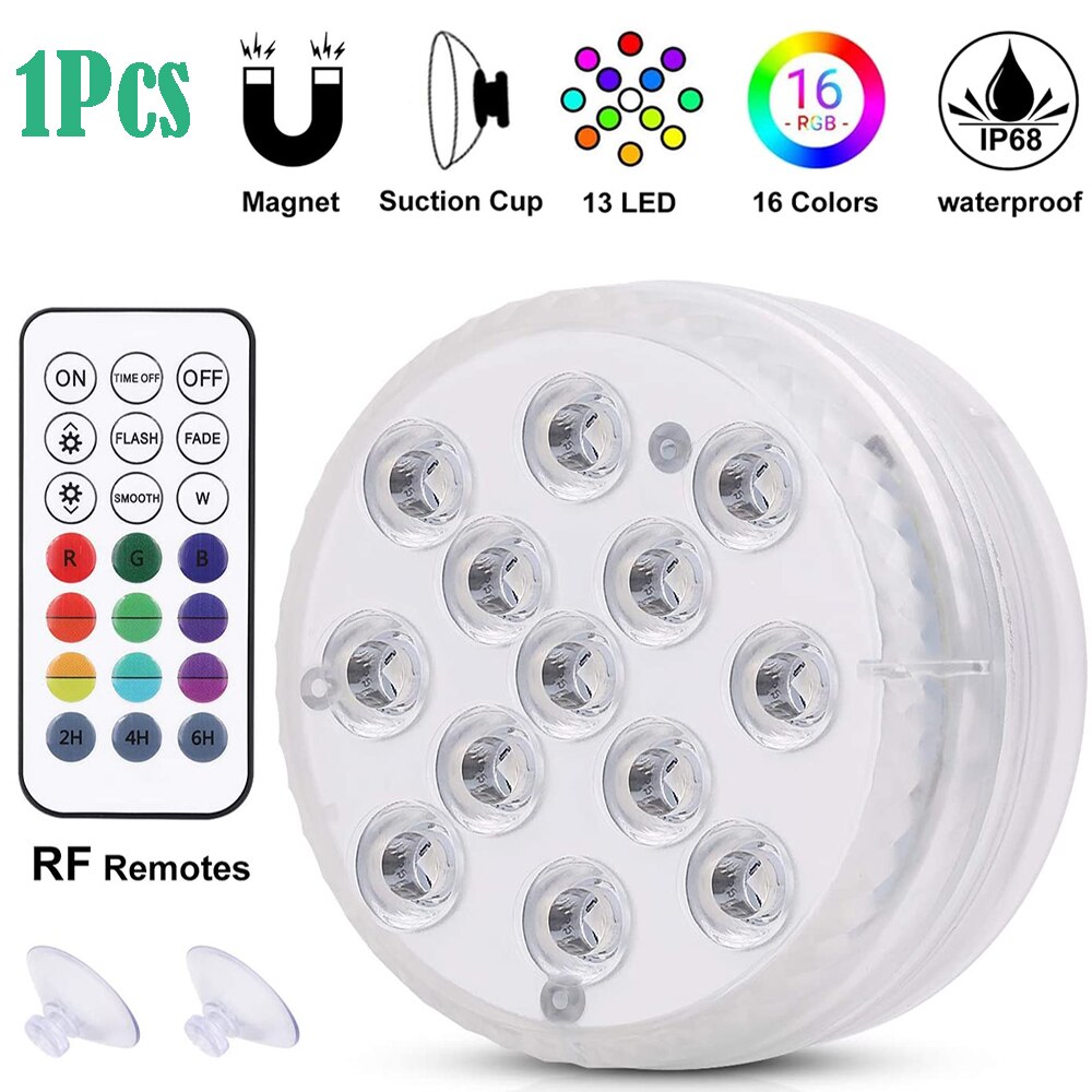 13LED RGB Submersible Lights 16 Color Underwater Light Swimming Pool Lamp IP68 With RF Remote for Fish Tanks Aquariums Bathtub: 1 Lamp 1 Controller