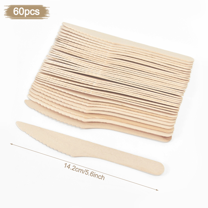 Cuchara de madera desechable, tenedor, cuchillo, juego de cubiertos, vajilla rústica para de cumpleaños y boda, suministros de decoración, cuchara para pastel y postre: violet