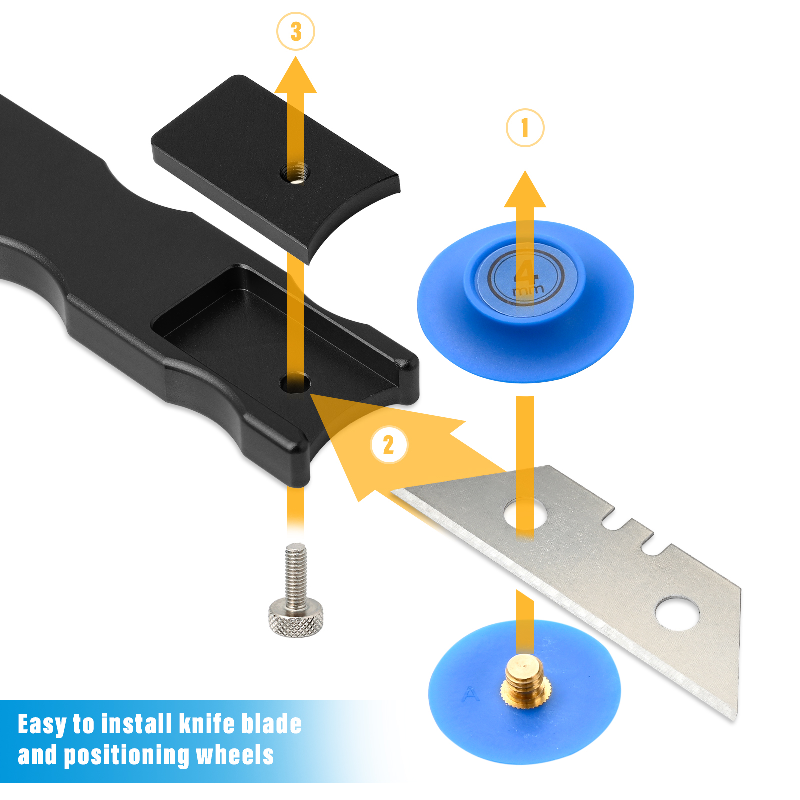 FOSHIO Car Wrap Carbon Film Roller Guide Cutter 4pcs Blank Holder Vinyl Foil Safety Knife Window Sticker Wallpaper Cutting Tool