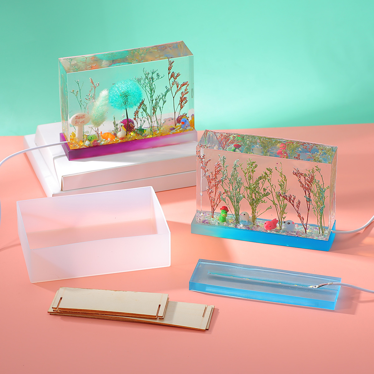 Molde de resina Epoxy de cristal DIY, adorno de cubo de flores secas, soporte de lámpara cuadrado, abrasivo de silicona cuboide