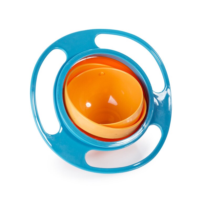 360 roterende spildsikker universel gyroskål babymad spisestue børn, der spiser træningskåle, der fodrer læringsretter: Blå skål