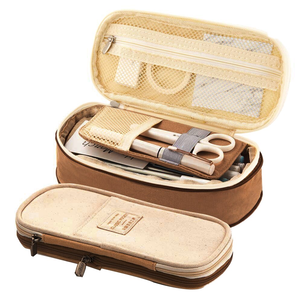 Jodimitty Grote Capaciteit Potlood Tas Make-Up Pouch Duurzaam Studenten Briefpapier Tas Met Dubbele Rits Oxford Stof Opbergzakken