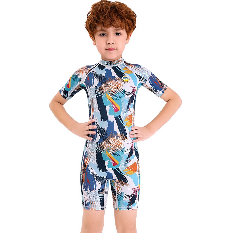 Girls Colorful Doodle Diving Swimwear Wetsuit For Boys Short Swimsuit Thin Drifting Jellyfish Suit Children Bathing Suit: M150316K-Blue / M