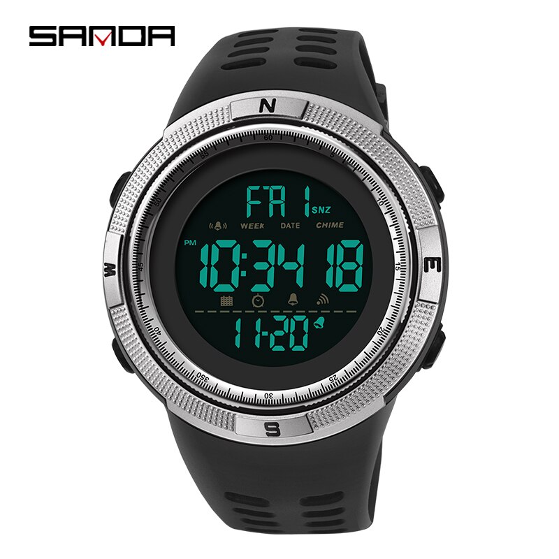 Sanda men's electronic watch sports watch casual men's watch men's electronic watch to send boys: black sliver