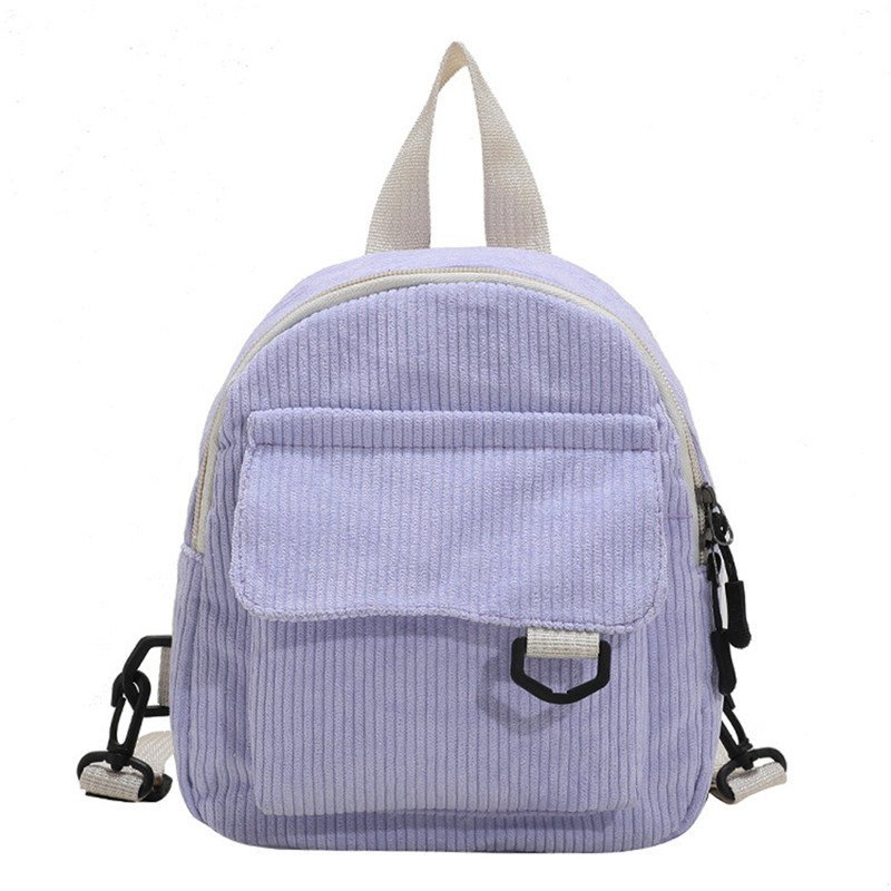 Mini Backpack Solid Color Corduroy Small Backpacks Simple Casual Student Bookbags Traveling Rucksack Women Soulder Bag: Ivory